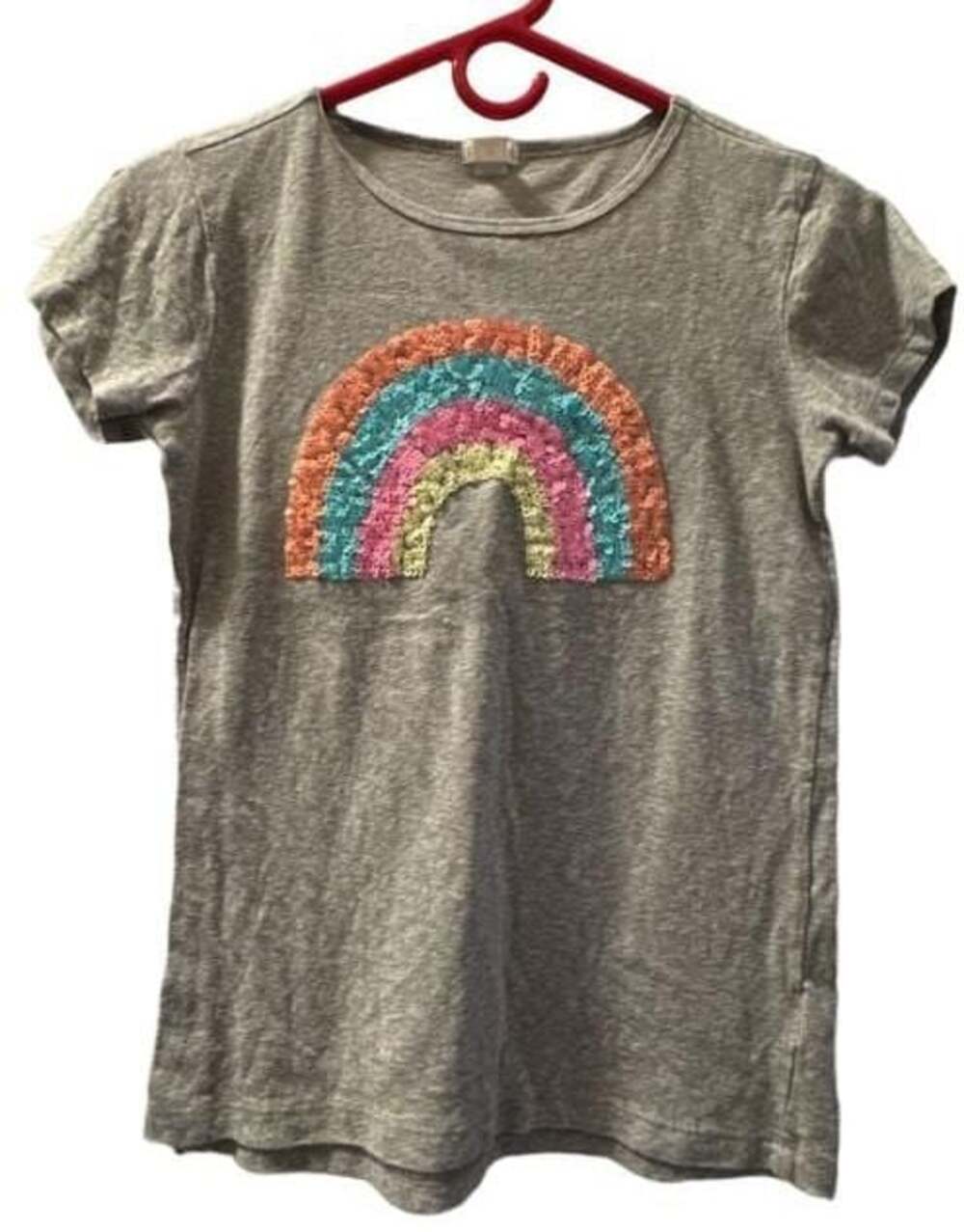 Crewcuts by J.Crew Girls Gray Short Sleeve T-Shirt with Rainbow Sequins